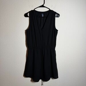 Gap Fit & Flare Dress Womens Medium Black V Neck Drawstring Waist Party Cocktail